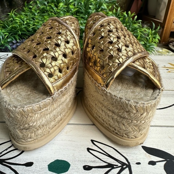 Stella McCartney Gold Wicker Flatform espadrilles Slides in gold size 9 - Picture 7 of 11